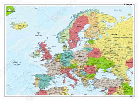 Een kaart van Europa met gemarkeerde populaire wintersportgebieden