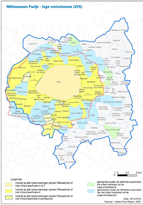 Kaart van Frankrijk met aangegeven milieuzones.