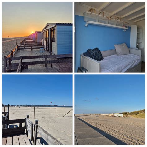 Strandhuisjes in Nederland bij zonsondergang