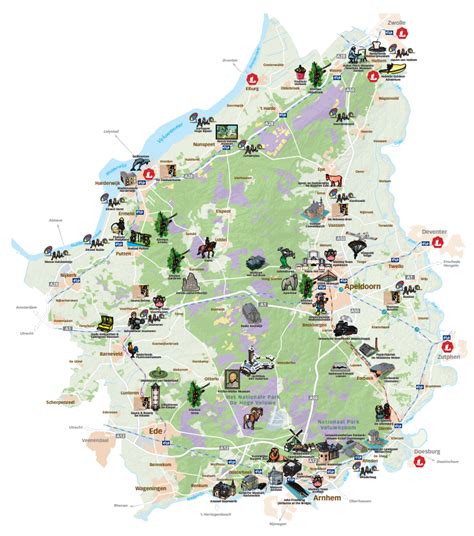 Kaart van de omgeving met het Veluwemeer, Harderwijk, Elburg en de Veluwe.