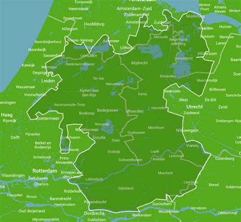 Overzichtskaart van het Groene Hart met de Kagerplassen en Zoeterwoude