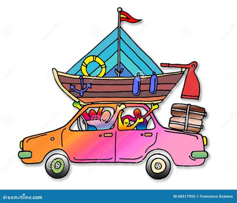 Illustratie van een gelukkige familie die een vakantiewoning binnenkomt.