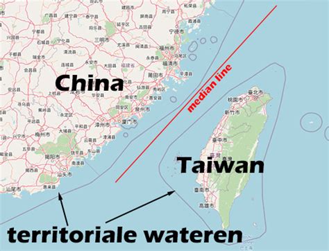 Kaart van de Straat van Taiwan met de locatie van de crash