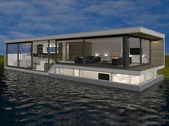 Moderne woonark met terras boven het water, nabij Schiphol en Amsterdam.