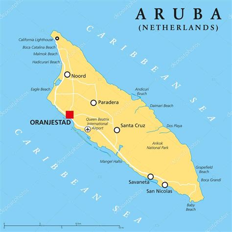Kaart van Aruba met de locatie van Paradera gemarkeerd