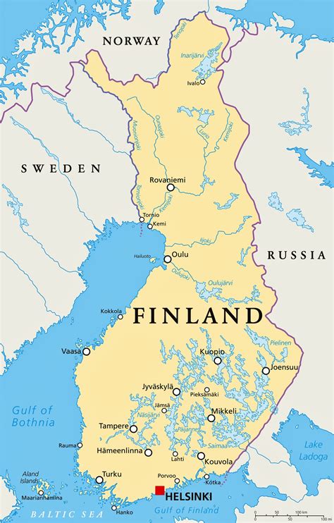 kaart van Finland met Kittilä en de luchthaven gemarkeerd
