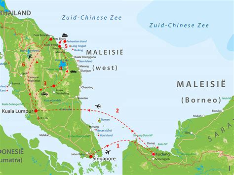 Kaart van de route tussen Singapore en Sydney
