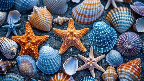 inzameling van diverse schelpen op het strand
