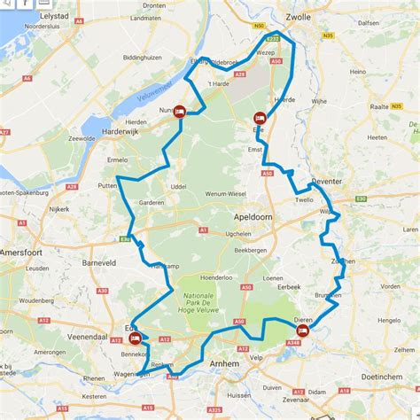 Kaart van de Veluwe met gemarkeerde recreatiegebieden