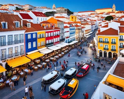 Luchtfoto van een breed zandstrand aan de Portugese kust, met enkele surfers in de golven.