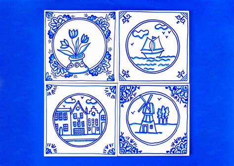 Illustratie van Delfts blauwe tegeltjes met veiligheidsinstructies voor KLM