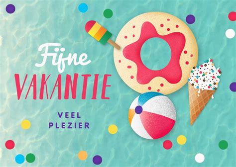 Vrolijk gekleurde vakantiekaart met zomerse elementen
