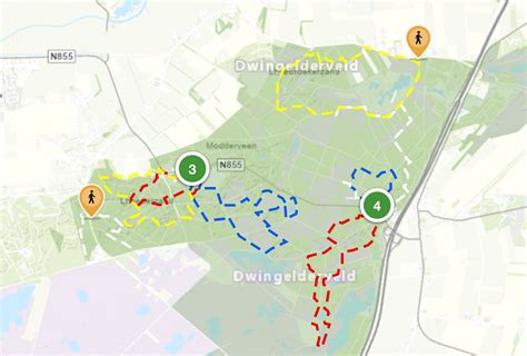 Kaart met wandel- en fietspaden in Nationaal Park Dwingelderveld