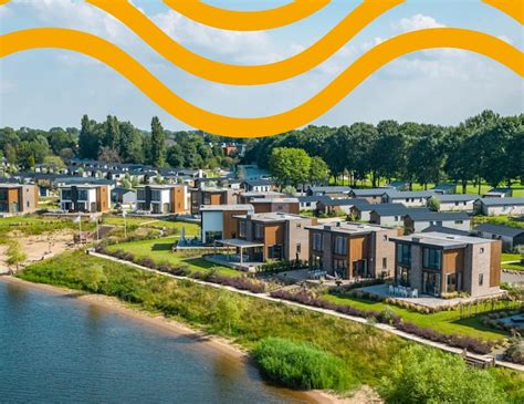 Illustratie van een modern vakantiepark met diverse woningen en faciliteiten