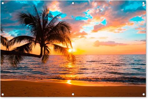 Zonsondergang op het strand van Robinson Club Apulia met palmbomen en kalme zee