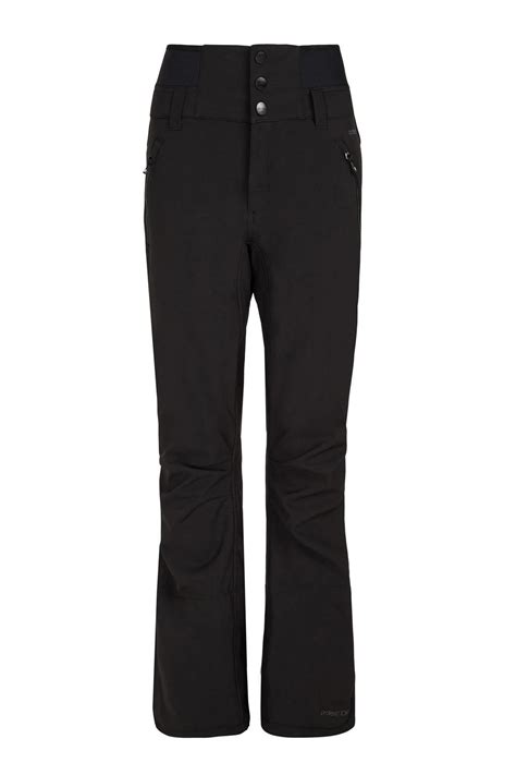 Grafische weergave van de lagen van een softshell skibroek, met nadruk op ademend, waterafstotend en warmte-isolerend vermogen.