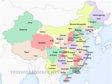 Kaart van Zuid-China met de provincies Guangdong, Guangxi, Fujian en Hainan gemarkeerd