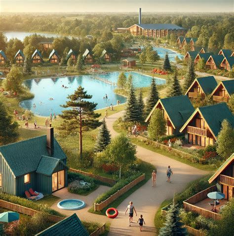 Illustratie van een gezellige familiebijeenkomst in een ruime vakantiewoning van Center Parcs, omringd door natuur.