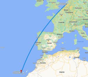 Kaart met de route van Amsterdam naar Fort Lauderdale