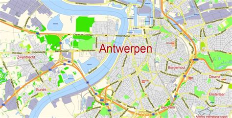 Plattegrond van Antwerpen met gemarkeerde wijken voor overnachtingen