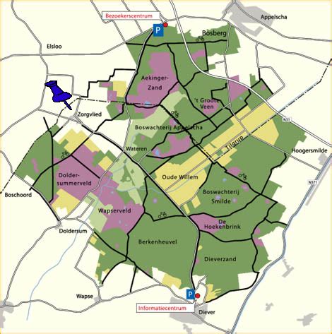 Kaart van het Drents-Friese Wold met wandel- en fietspaden