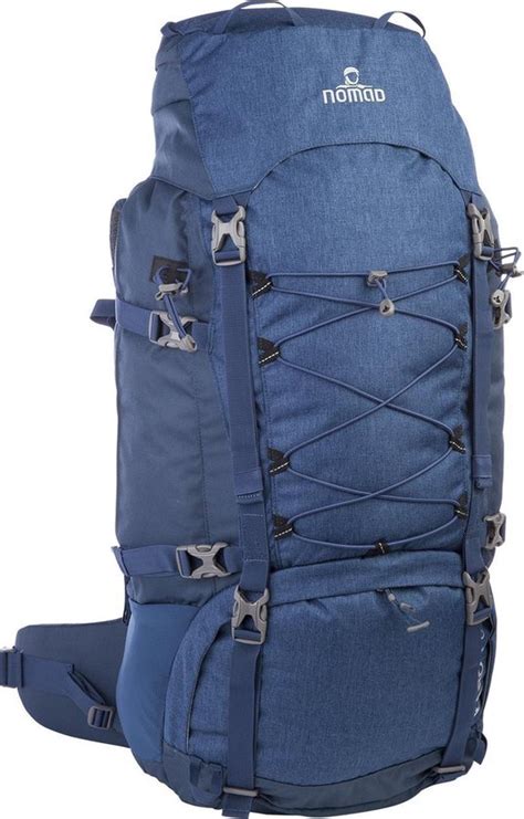Gedetailleerde foto van de Nomad Karoo 60L backpack met alle vakken gemarkeerd