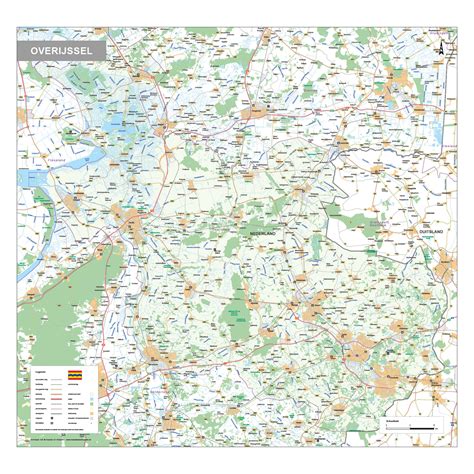 Kaart van Overijssel met de locaties van diverse vakantieparken.
