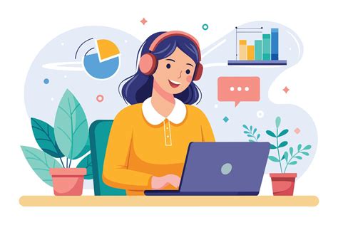 Illustratie van een persoon die reist en deals zoekt op een laptop, met social media iconen op de achtergrond.