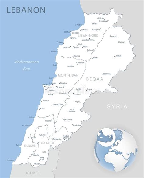 Een kaart van Libanon met de locatie van Beiroet gemarkeerd.