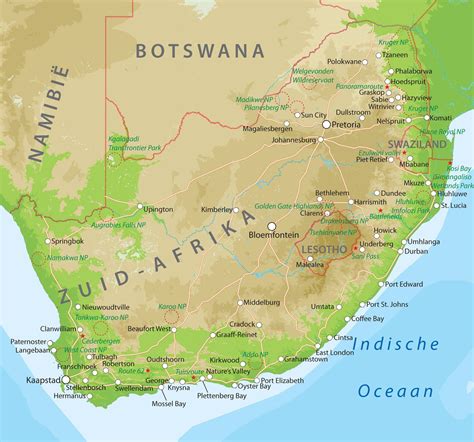 Kaart van Zuid-Afrika met de belangrijkste locaties voor haaienduiken gemarkeerd