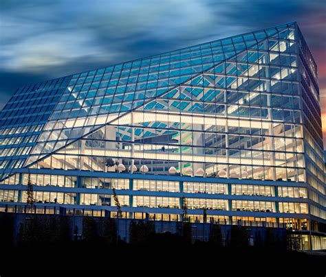 Illustratie van het kantoorgebouw Columbus met zijn markante architectuur