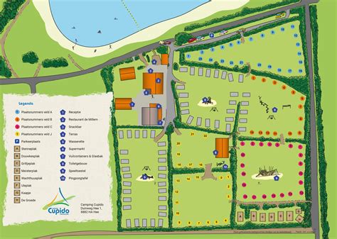 Plattegrond van Camping International Groningen met aangegeven kampeervelden en voorzieningen
