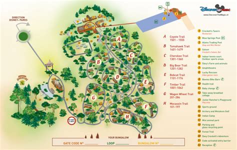 een overzichtskaart van de faciliteiten op Disney's Davy Crockett Ranch
