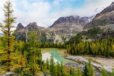 panoramisch uitzicht op de Canadese Rockies met turquoise meren en besneeuwde bergtoppen