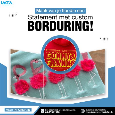 Voorbeeld van een gepersonaliseerde hoodie met textielstiften en broches.