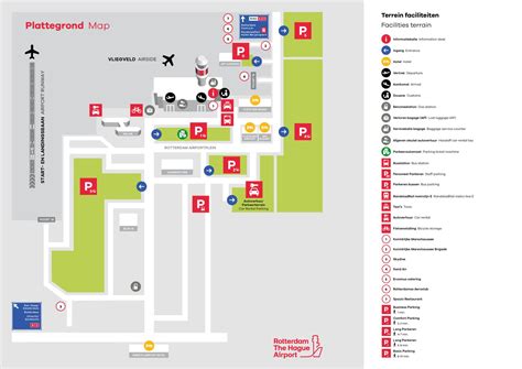 Illustratie van de route naar de parkeerplaats voor huurauto's op Rotterdam Airport.
