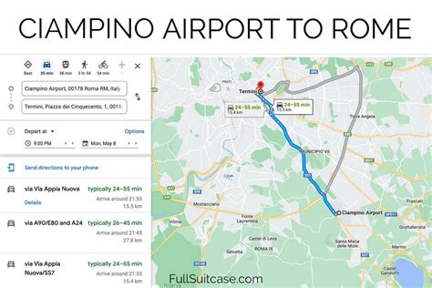 plattegrond van Rome Ciampino Airport met aanduiding van bushaltes en metroverbindingen