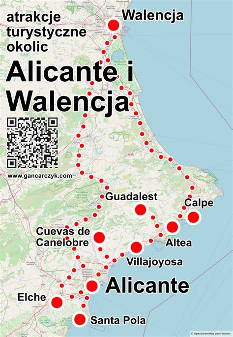 Kaart van de regio Valencia met de ligging van Alicante en omliggende populaire bestemmingen zoals Benidorm en Guadalest.