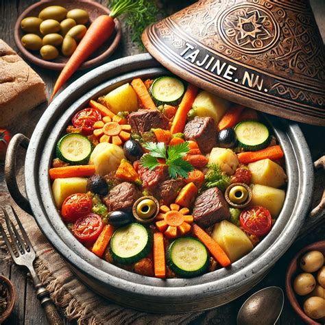 Een dampende tajine schotel met vlees en groenten
