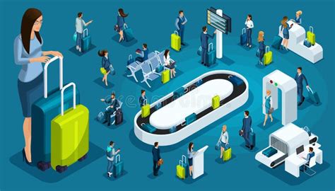 Illustratie van grondpersoneel dat bagage verwerkt op de luchthaven