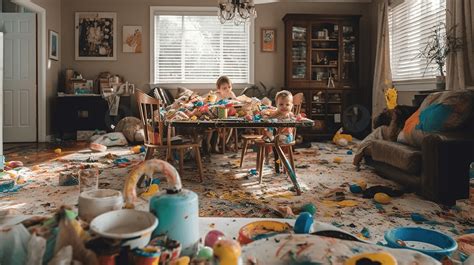 Illustratie van een rommelig huis na vertrek van gasten