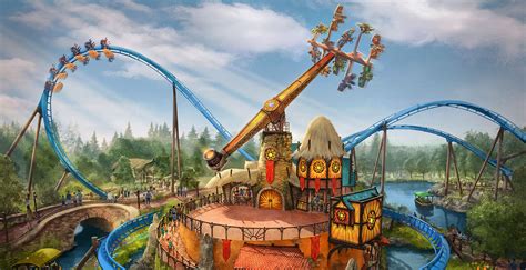 Dronefoto van het themagebied Avalon in Toverland met de nieuwe attracties