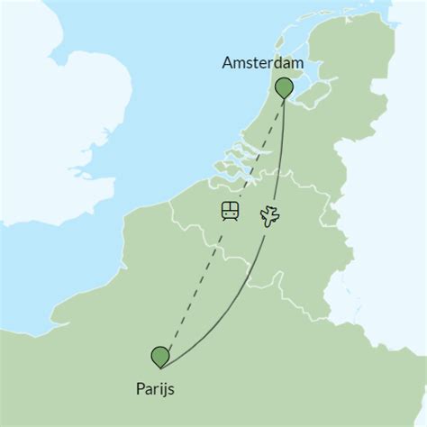 Plattegrond met de belangrijkste treinroutes naar Disneyland Paris vanuit Nederland en België.