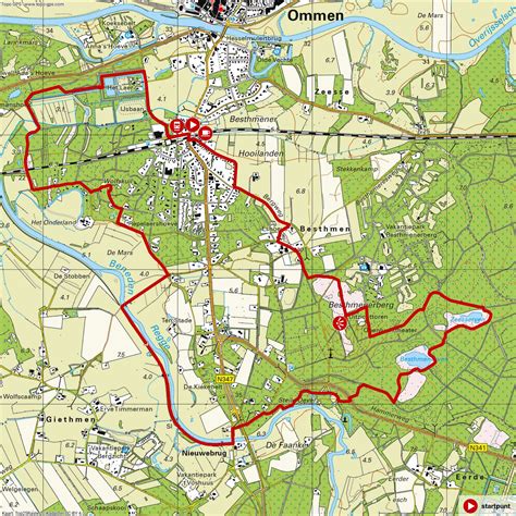 Kaart van de omgeving van Ommen met fiets- en wandelroutes