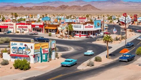 Thematische foto van Barstow, Californië, met een Route 66-teken en woestijnlandschap