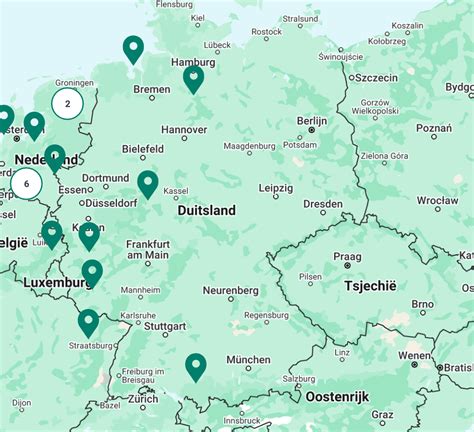 Kaart met Center Parcs parken aan de kust in Nederland, België en Duitsland