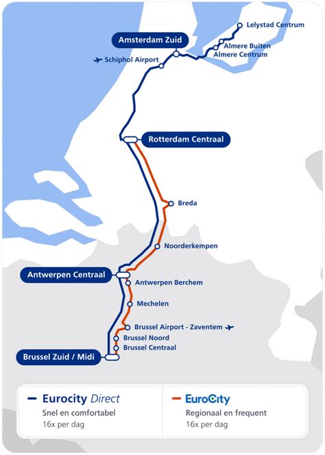 Kaart van België met de route van Antwerpen naar Brussel.