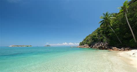 Tropisch landschap van Maleisië met weelderige vegetatie en een helderblauwe lucht