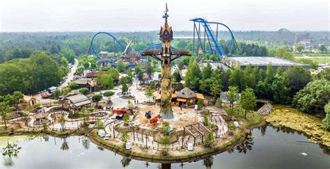 Overzichtskaart van Attractiepark Toverland met de verschillende themagebieden.
