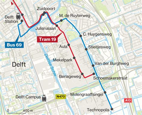 Gedetailleerde kaart van de route van buslijn 66, met begin- en eindpunt en belangrijke haltes